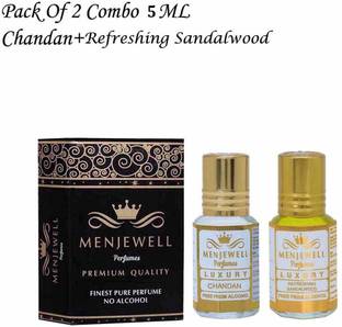 Menjewell Pack of The Refreshing Sandal wood 5ml & The Chandan-E-Khaas 5ml Natural Itra/Attar/ Perfume Floral Attar