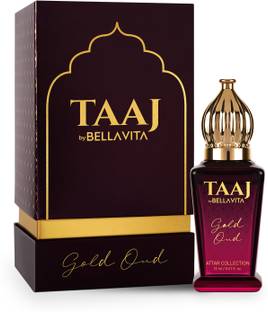 BELLAVITA TAAJ Gold Oud Attar|Unisex Non-Alcoholic Roll-On Attar|With Rose & Oud Notes| Floral Attar