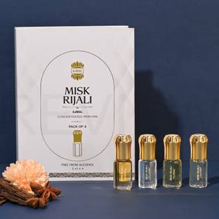Ajmal Misk Rijali Non-Alcholic Attar Perfume Gift Set Men & Women Pack of 4, 3ml each Floral Attar