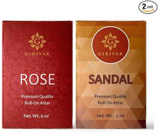 girivar Rose and Sandal Attar Combo Pack of 2 (2pc x 6ml) Long Lasting Attar/Etra/Ittar Herbal Attar