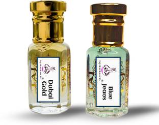 Taj Fragrances Combo Of Dubai Gold & Blue Jeans 12 ML Each Long Lasting Attar For Men & Women Floral Attar