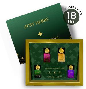 Just Herbs Handcrafted Royal Collection Non Alcoholic Long Lasting Fragrance Set of 4 Floral Attar