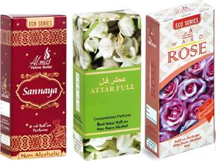 Almas Sannaya, Mogra and Rose Roll-on Long Lasting Attar For Unisex (Combo Pack of 3) Floral Attar