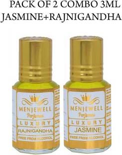 Menjewell Pack of 2PC Attar (Jasmine 3ml,Rajnigandha real 3ml)Natural Itra/Attar Floral Attar