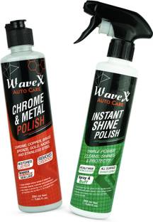 Wavex Chrome and Metal Polish 350 GMS, Instant Spray Car and Bike Polish 350ML Combo