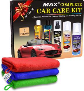 MAX Complete car Care Kit of 5 items of 200 ml Each, Microfiber Cloth - 3 Pc Combo
