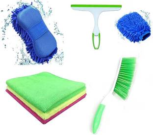 WINKCART Cleaning Cloth,Washing Sponge,Microfiber Gloves,Carpet Brush,Wiper Combo