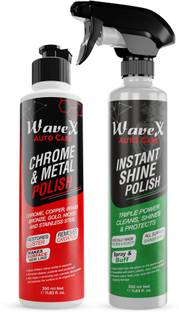 Wavex Chrome and Metal Polish 350 GMS, Instant Spray Car and Bike Polish 350ML Combo