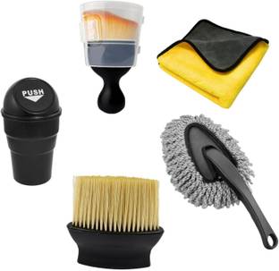 Shopfer 2 type of soft brush, Microfiber small duster, Trash Dustbin & cloth Combo