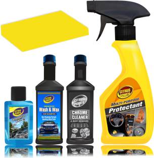 CITRUS POWER Multi-Purpose 250ml, Wash & Wax 60ml, Chrome Cleaner 60ml, Windshield Cleaner 30ml Combo, Sponge Combo