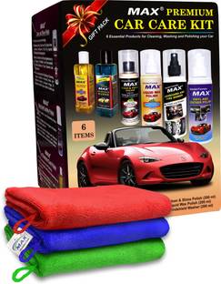 MAX Premium car Care Kit of 6 items of 200 ml Each, Microfiber Cloth - 3 Pc Combo