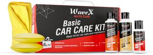 Wavex Car Care Kit Contains Carnauba Wax, Dashboard and Leather Conditioner, Scratch Cleaner, Premium Microfiber Towel, 2- Ultra Fine Foam Applicators| Combo