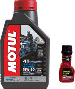 MOTUL 3000 4T PLUS 15W-50(1liter)+Engine flush(50ml)+Petrol system clean(50ml) Combo