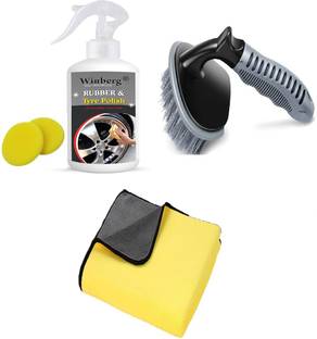 Winberg Liquid Car Polish, towel, brush and foam for Tyres Combo
