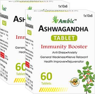 AMBIC Ashwagandha Tablets - 60 Tablets I General Wellness Pure Ashwagandha Tablets (500mg) I For Coping With Daily Life Stress & Anxiety - Acts As Nerves Relaxant