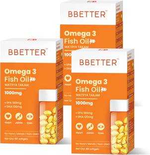 BBETTER Omega 3 Fish Oil 1000mg Supplements - 180 EPA :120 DHA
