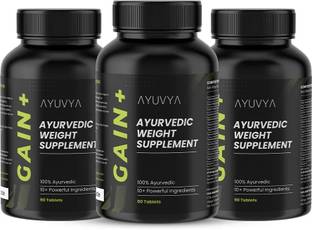 Ayuvya Ayurvedic Gain+ Weight Gain Supplement - 90 Tablets Each | Pack of 3
