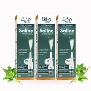 BIBO Spray | Saline Nasal Spray | Fortified with Tulsi | IMMUNITY Booster | Pump Spray | Premium Ayurveda | Pack of 3*15ML Manual Nasal Aspirator (White)