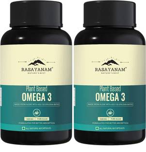 Rasayanam Plant Based Omega-3, 1600mg | No Burps, No Fish Oil, Pure Algae - 120 Capsules