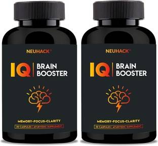 Neuhack IQ Brain Boost Support Supplement for Memory & Focus with Brahmi Bacopa Monnieri, Ashwagandha, Shatavari & Jatamansi - 30 Ayurvedic Capsules | Non GMO Herbal Supplement
