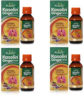 KUDOS Kasolin Ginger Syrup 100 ml (Pack of 4) | Ayurvedic Medicine for Cough & Sore Throat Relief
