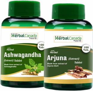 Herbal Canada Ashwagandha (100 Tablets) + Arjuna (100 Tablets) | Healthy Combo Pack