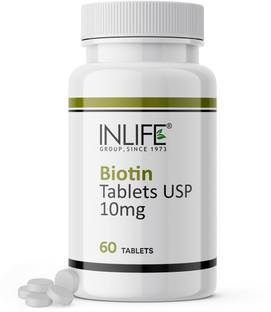 INLIFE Biotin 10000mcg Tablets | Vitamin B7 for Hair Growth Supplement - 60 Tablets
