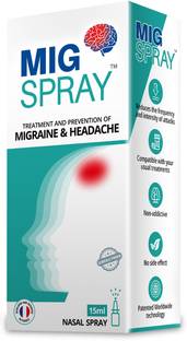 MIGSPRAY Migraine Headache and Stress Relief/Natural Medicated Nasal Spray (15 ML)