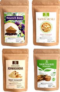 Trivang Ashwagandha, Safed White Musli, Kaunch Seed, Shatavari Powder (4 x 50 g) Combo