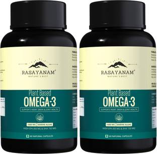 Rasayanam Plant Based Omega-3, 1600mg | No Burps, No Fish Oil, Pure Algae - 120 Capsules