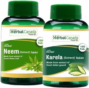 Herbal Canada Neem (100 Tablets) + Karela (100 Tablets) | Healthy Combo Pack