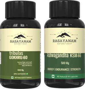 Rasayanam Ashwagandha KSM-66 (500 mg) and Tribulas Gokhru-60 Gokshura Tablets 1000mg Combo