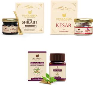 UPAKARMA Combo of Pure =Resin 15g, Ashwagandha 90 Capsules, and Kesar 1g