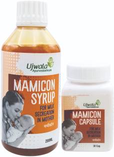 उज्वला आयुर्वेदाश्रम Mamicon Capsule and Mamicon Syrup Combi Pack I For Milk Secretion In Mother
