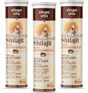 Zingavita 750mg Shilajit Effervescent Tablets for Strength, Cardamom Flavour 15X3