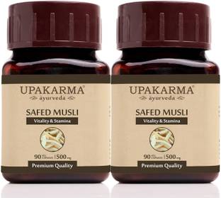 UPAKARMA Ayurveda Pure Herbs Safed Musli Extract Capsules to Boost Immunity and Strength, 500 mg 180 Veggie Capsules - Pack of 2