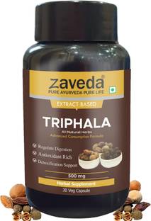 ZAVEDA 100% Ayurvedic Triphala Extract Capsules (500mg) Relieves Constipation (30 Cap)
