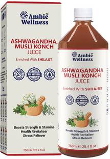 Ambic Wellness Ashwagandha Safed Musli Konch Beej Juice Enriched with Shilajit I Ayurvedic Juice for Vigor & Vitality I Relieves from Stress & Anxiety I No Added Sugar, 500ML