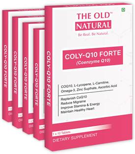 The Old Natural ColyQ10 Forte Tablets of COQ10 with L-Lycopene, Carnitine, Omega-3(Pack of 5)