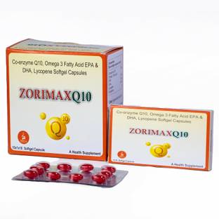 ZORIMAX Co-enzyme Q10 I Omega 3 Fatty Acid I EPA I DHA I Lycopene I 10 Tablets
