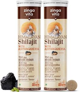Zingavita 750mg Shilajit Effervescent Tablets for Strength, Cardamom Flavour 15X2