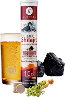 GLOWSIK 750mg Shilajit 15 Effervescent Tablets with Gokshura , Ashwagandha for Stamina