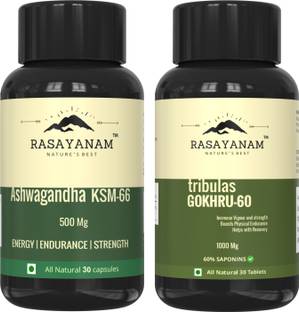 Rasayanam Ashwagandha KSM-66 (30 Tablets) and Tribulas Gokhru-60 Gokshura (30 Tablets)