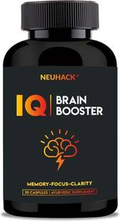 Neuhack IQ Brain Booster Memory Support Supplement with Brahmi Bacopa Monnieri, Ashwagandha, Shatavari & Jatamansi - 30 Ayurvedic Capsules