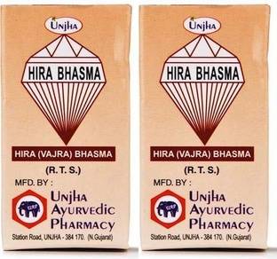 Unjha Hira Bhasma (2 Packs, 100 mg Bhasma Each)