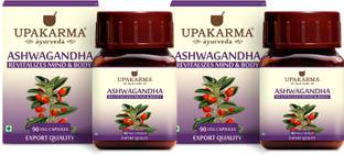 UPAKARMA Ayurveda Organic Ashwagandha 500mg - 90 Veg Capsules Pure Extract - Stress Relief, Anti-Anxiety, Mood Enhancer, Immune & Thyroid Support 45 Days of Supply (Pack of 2)
