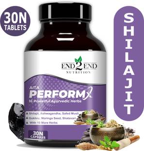 End2End Nutrition PerformX with Pure Shilajit for Strength, Stamina & Vitality | 16 Herbs - 30 Cap
