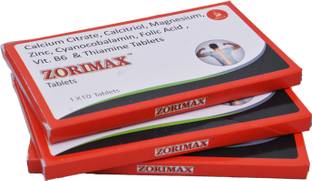 ZORIMAX Calcium I Magnesium I Zinc I Folic Acid 5 mg I Thiamine I 10 Tablets