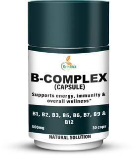 grinbizz B-Complex Capsule with 100% RDA B1, B2, B3, B5, B6, B7, B9 & B12 Boost Immunity