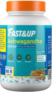FAST&UP Organic Ashwagandha- (KSM-66) 600mg with 5% Withanolides- Natural Vitality Booster